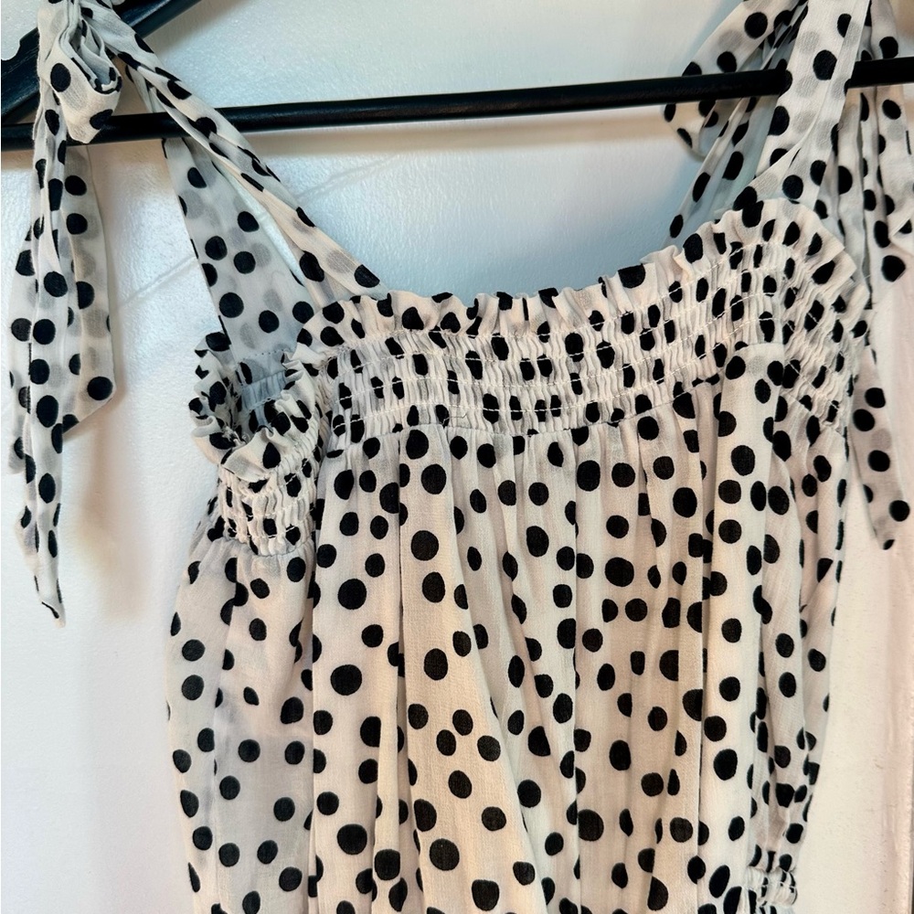 Kivari Black and White Smocked Tie Front Sleeveless Blouse